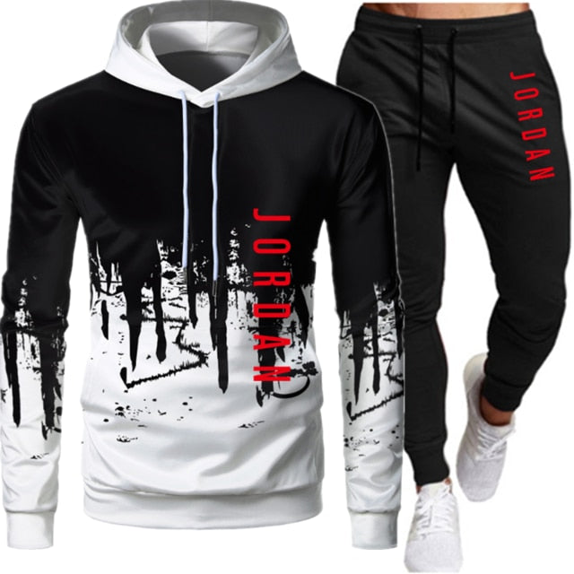 Sets Tracksuit Men Autumn Winter Hooded Sweatshirt Drawstring Outfit Sportswear Two Piece Set