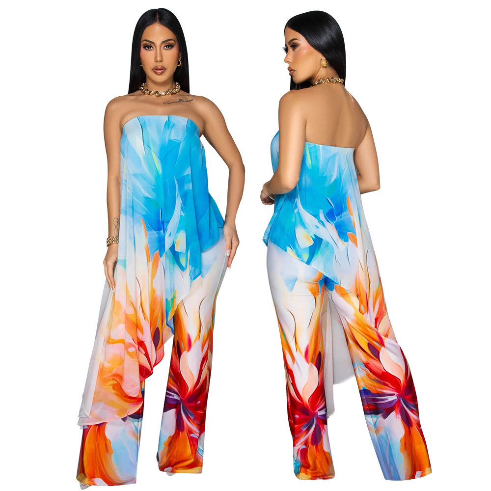 Two piece set of strapless top and pants