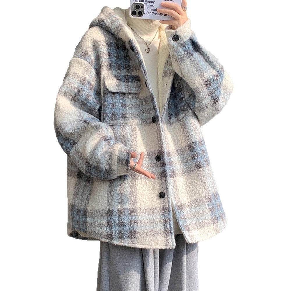 Faux Shearling Coat Men Autumn Winter Thickened Wool Blend Hooded Jacket Style Chic Fashion Outerwear
