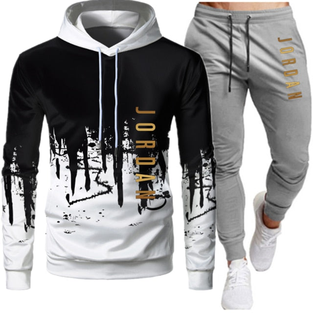 Sets Tracksuit Men Autumn Winter Hooded Sweatshirt Drawstring Outfit Sportswear Two Piece Set