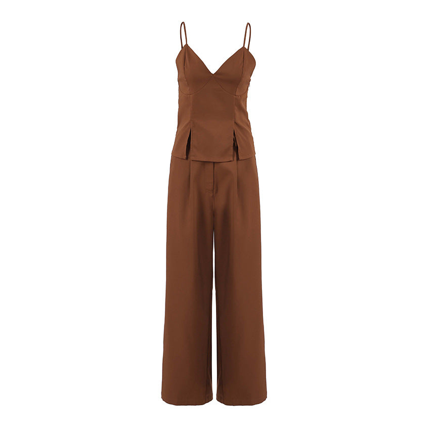 Brown camisole top pants two-piece set vest set