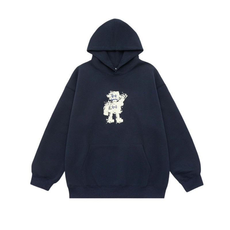 Graphic Print Long Sleeve Hooded Loose Fit Unisex Hoodie