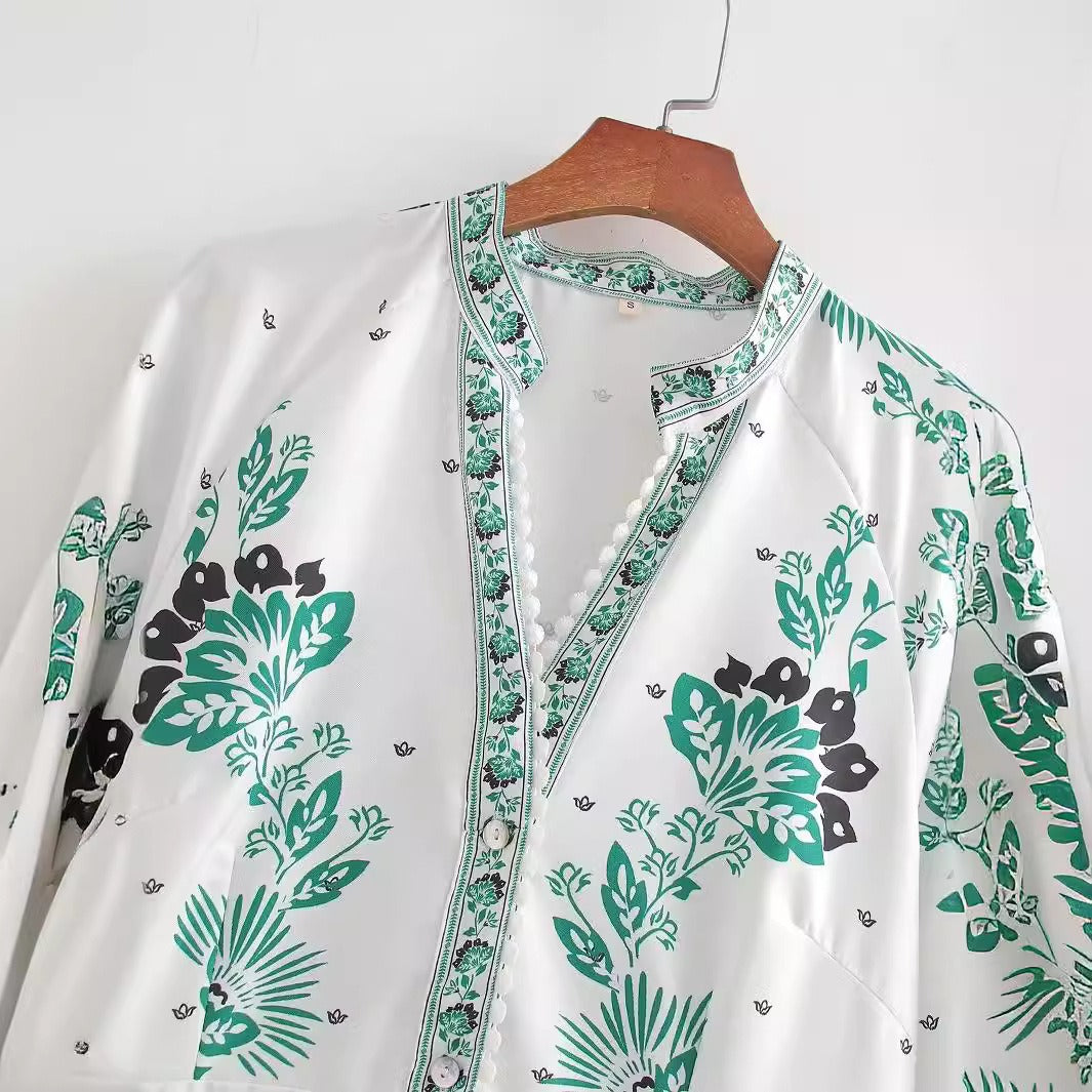 European and American summer new style fashionable semi high neck printed long sleeved sexy dress for women