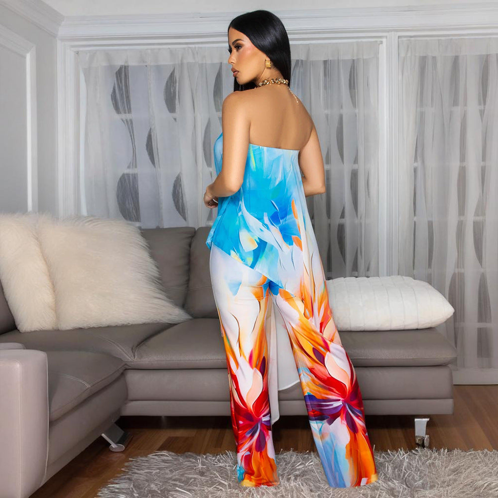 Two piece set of strapless top and pants