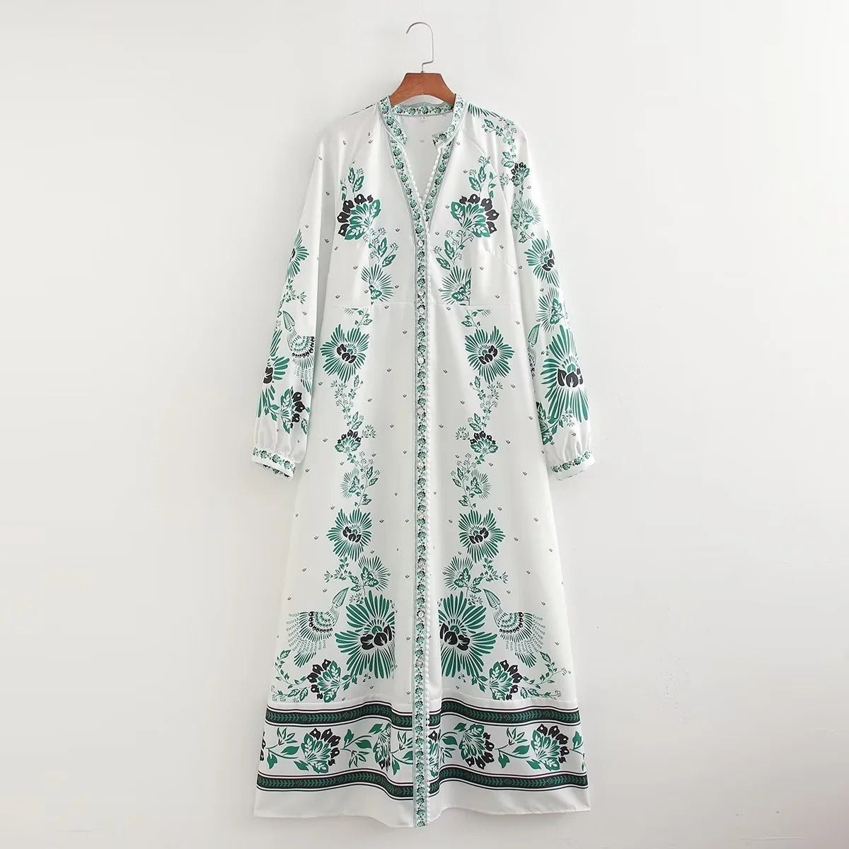 European and American summer new style fashionable semi high neck printed long sleeved sexy dress for women