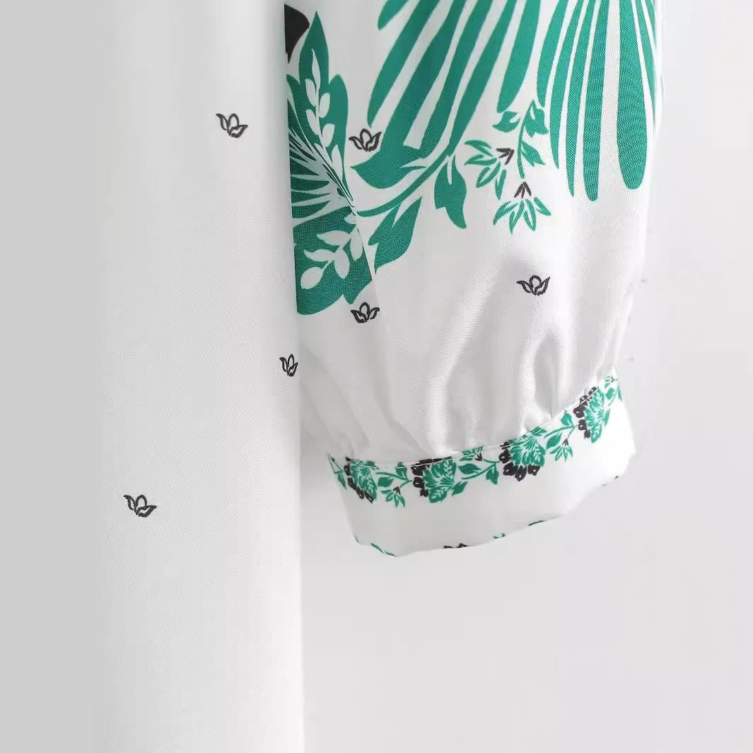 European and American summer new style fashionable semi high neck printed long sleeved sexy dress for women