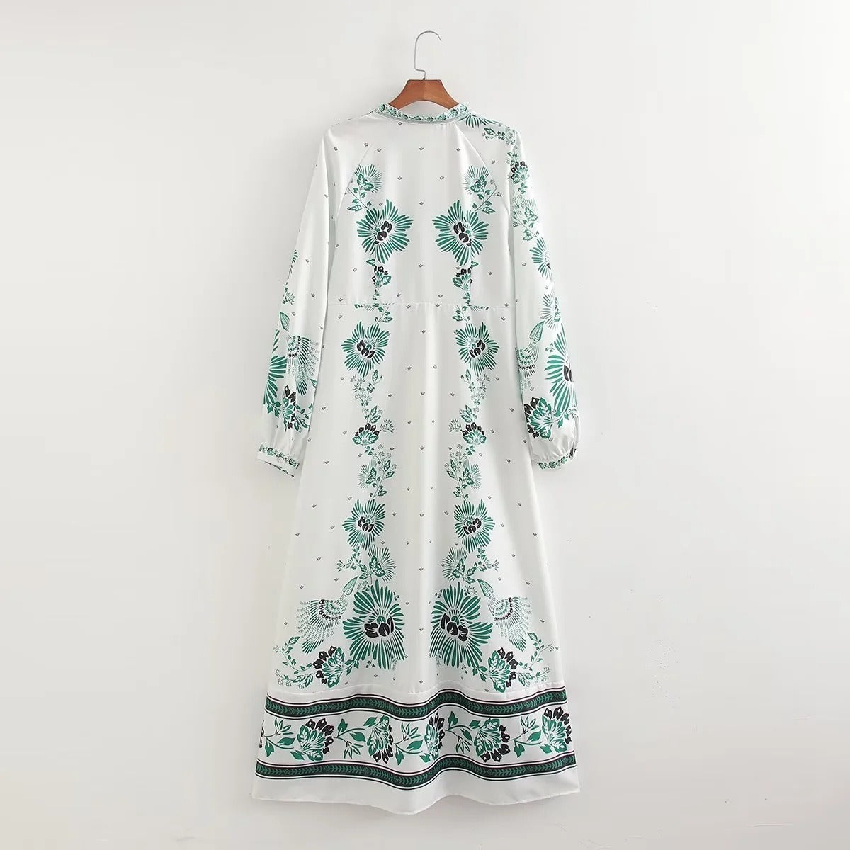 European and American summer new style fashionable semi high neck printed long sleeved sexy dress for women