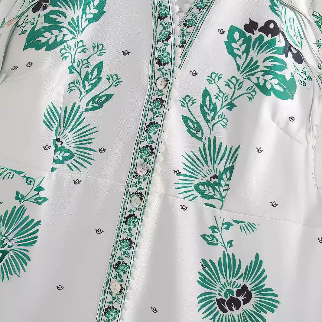 European and American summer new style fashionable semi high neck printed long sleeved sexy dress for women