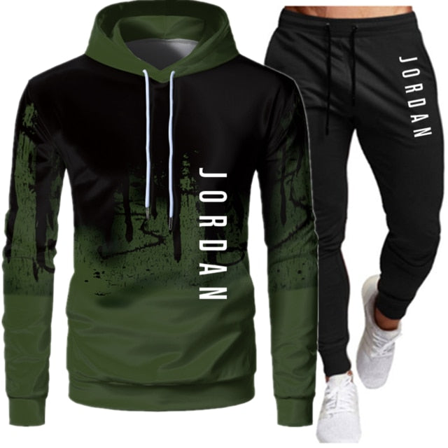 Sets Tracksuit Men Autumn Winter Hooded Sweatshirt Drawstring Outfit Sportswear Two Piece Set