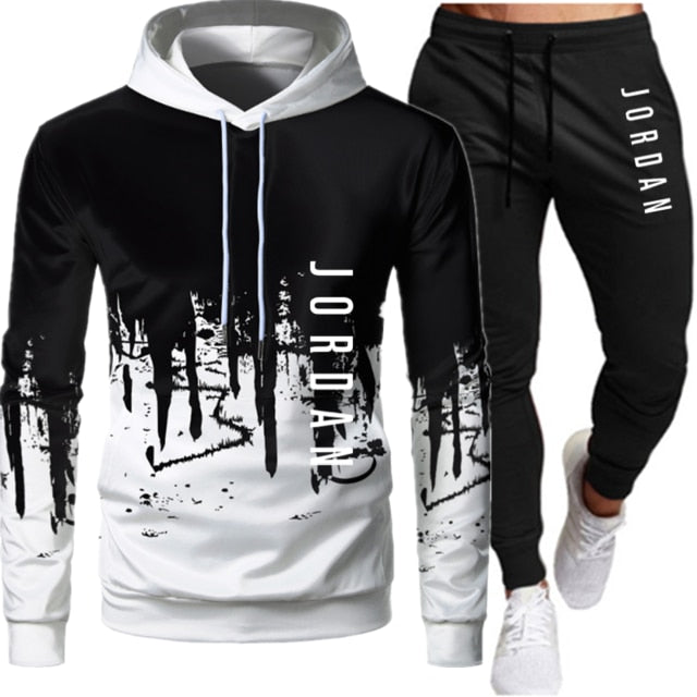 Sets Tracksuit Men Autumn Winter Hooded Sweatshirt Drawstring Outfit Sportswear Two Piece Set
