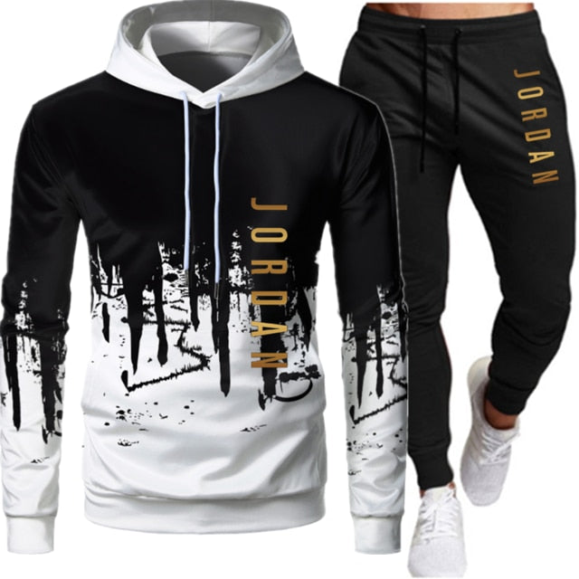 Sets Tracksuit Men Autumn Winter Hooded Sweatshirt Drawstring Outfit Sportswear Two Piece Set