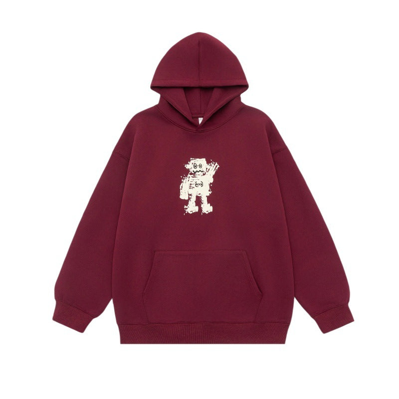 Graphic Print Long Sleeve Hooded Loose Fit Unisex Hoodie