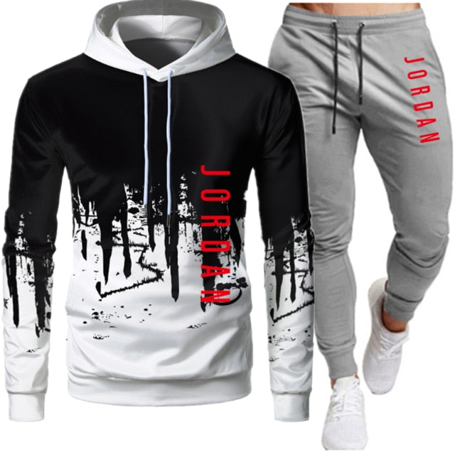 Sets Tracksuit Men Autumn Winter Hooded Sweatshirt Drawstring Outfit Sportswear Two Piece Set