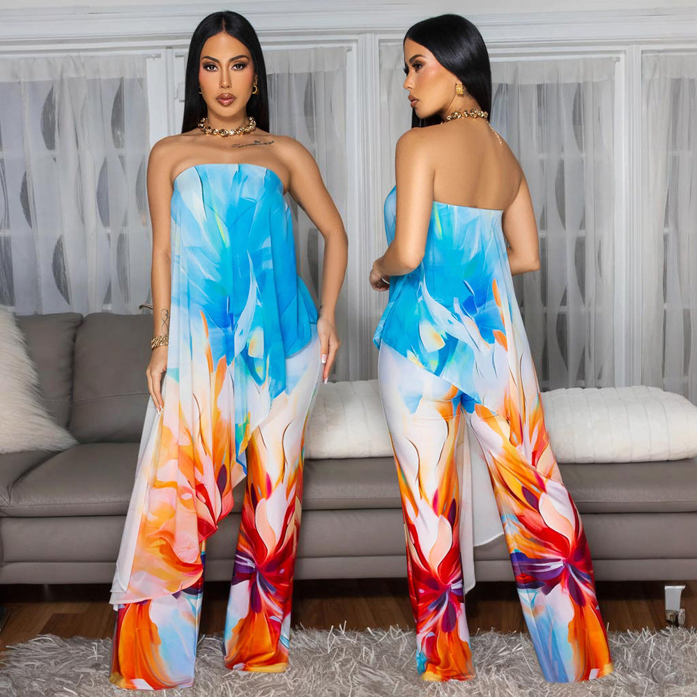 Two piece set of strapless top and pants