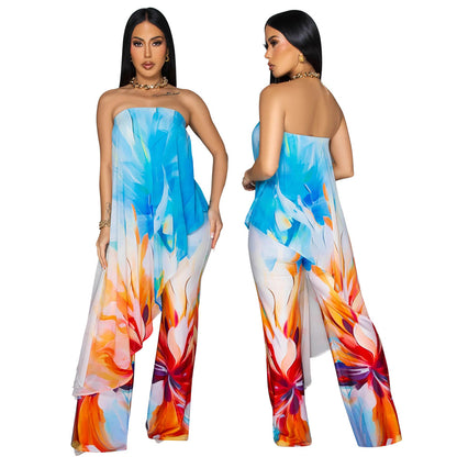 Two piece set of strapless top and pants