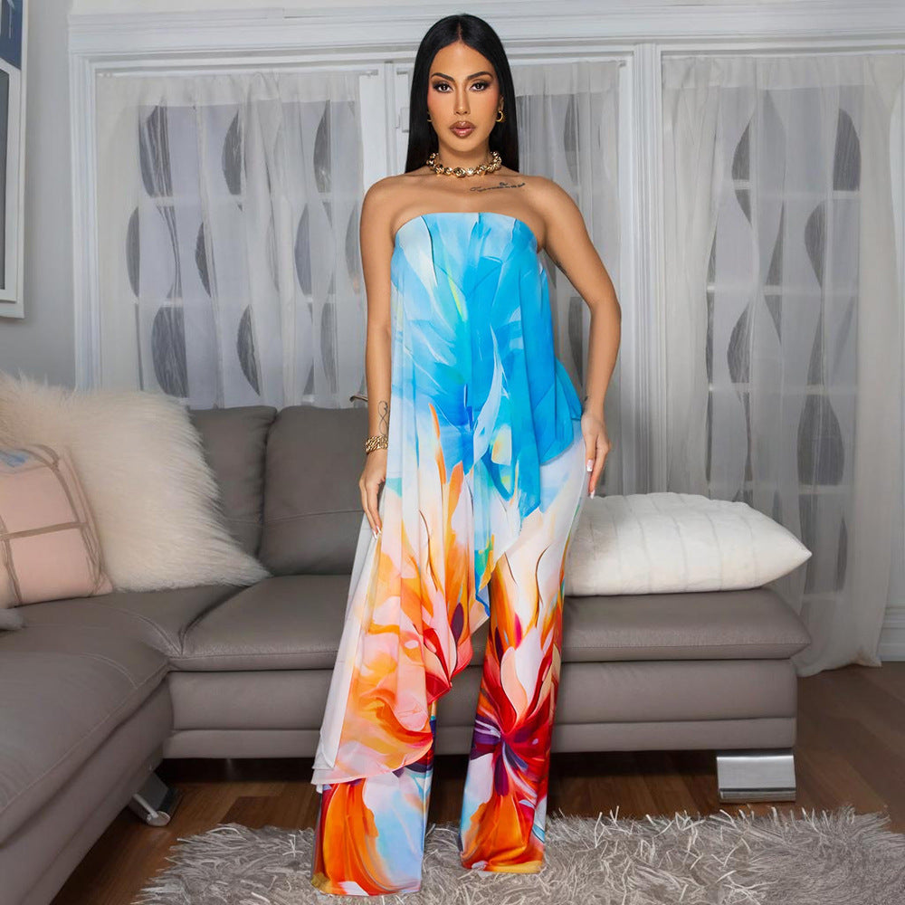 Two piece set of strapless top and pants