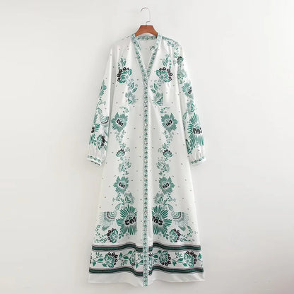 European and American summer new style fashionable semi high neck printed long sleeved sexy dress for women